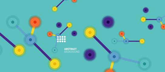 Flat style geometric abstract background, round dots or circle connections on color background. Technology network concept.