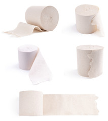 set of cheap toilet paper isolated on a white background. collection for design