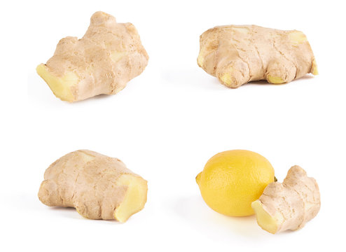 set of ginger root also known as zingiber officinale isolated on a white background. four objects. ingredient for folk medicine