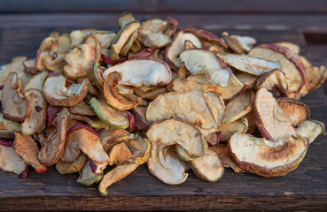 dried apples on a wooden table