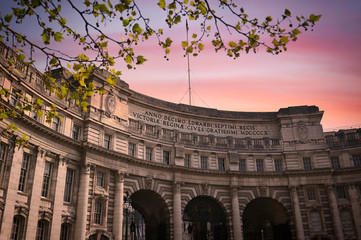 A view of the Admiralty Arch at dusk in central London, UK.