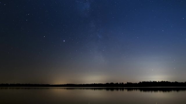 nightscape, night full of stars, shooting stars and milkyway above the river Lech, Bavaria, Germany