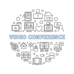 Video Conference outline vector Digital Communications concept round illustration