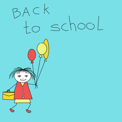 Hand drawn doodle Back to school icons set.Cartoon. kids go to school. copy space