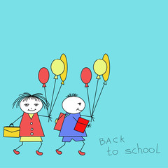 Hand drawn doodle Back to school icons set.Cartoon. kids go to school. copy space