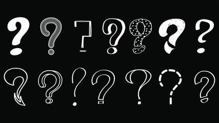 Obraz premium Set Hand Draws Collection Doodle Different Black Question Marks Vector Design Style Cartoon Interrogation Icons Sketch