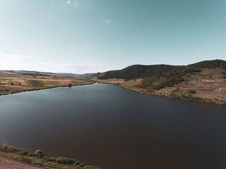 Aerial view of a lake during summer