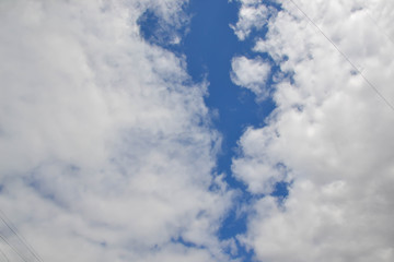 Fototapeta premium Summer bright blue sky with clouds outdoor background. Blue sky with clouds