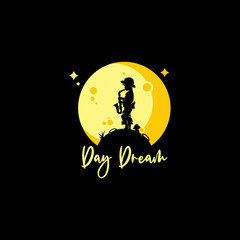 A child playing the saxophone on the moon