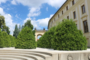 Garden on the baste (Zahrada Na Ba&scaron;tě) in The Prague Hradcany on a summer, hot Sunny day against the background of clouds.