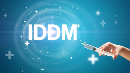 Syringe needle with virus vaccine and IDDM abbreviation, antidote concept