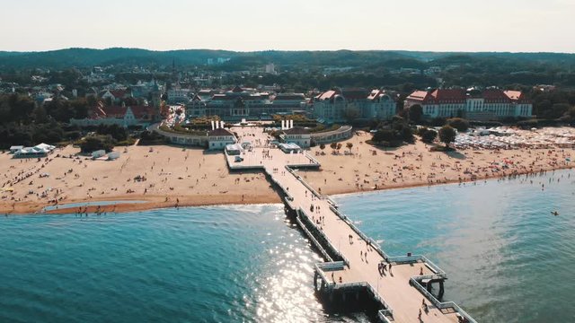 City scape of Sopot, Poland. at high season 2020. Non crowded beach. High quality 4k footage