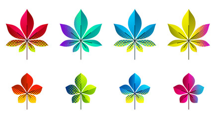 Set of dotted multicolored leaves. © Vjom