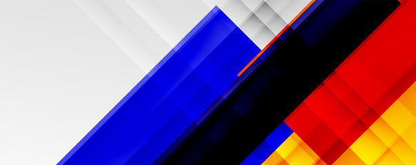 Geometric abstract backgrounds with shadow lines, modern forms, rectangles, squares and fluid gradients. Bright colorful stripes cool backdrops