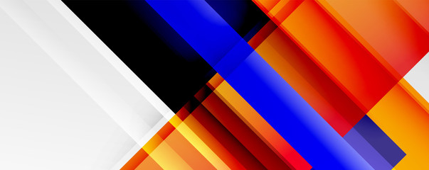 Geometric abstract backgrounds with shadow lines, modern forms, rectangles, squares and fluid gradients. Bright colorful stripes cool backdrops