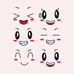 Kawaii cute faces set collection for element design and ornament