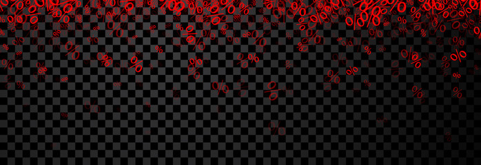 Falling red percents on transparent background.