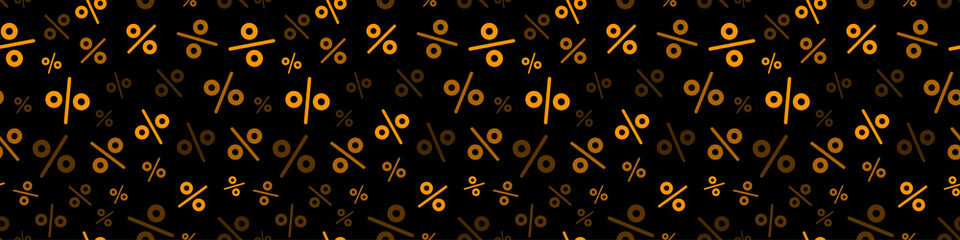 Yellow percent seamless pattern on black background. - obrazy, fototapety, plakaty