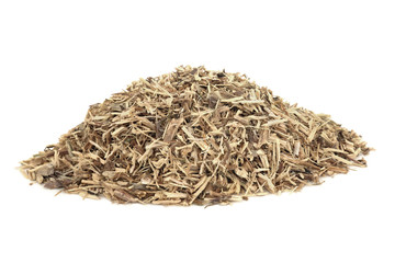 Nettle root herb used in herbal medicine to treat arthritis, hair loss, kidney stones, urinary tract infections & inflammation, is a diuretic and has many other health benefits. On white. Urtica doica