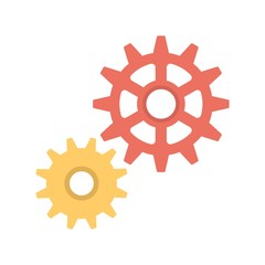Flat gears icon on a white background. Development, industrial mechanics symbol.