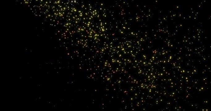 Appearing and disappearing golden particles. Confetti fountain for a festive background. Scattering magic shining dust.