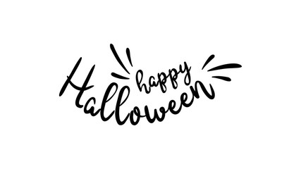 Happy Halloween hand drawn lettering. Vector black and white simple pattern. Isolated illustration on white background.