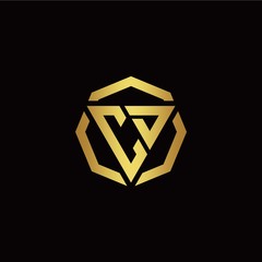 C D initial logo modern triangle and polygon design template with gold color