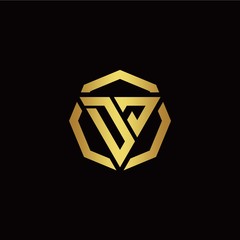 D J initial logo modern triangle and polygon design template with gold color