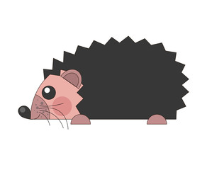 Cute flat hedgehog in profile. Drawing isolated on white background. Stock vector illustration.