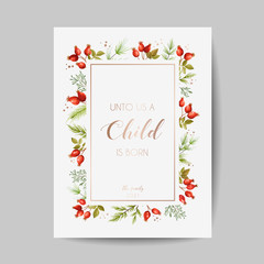 Elegant Merry Christmas and New Year 2021 Cards with Pine Branches, Holy Berry, Mistletoe, Winter floral plants design