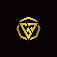 G J initial logo modern triangle and polygon design template with gold color