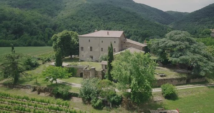 Aerial over an estate dedicated to wine making, French tradition