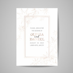 Save the Date Luxury Card, Wedding Celestial Invitation with Starry sky with Gold Foil Frame. Vintage trendy cover