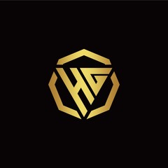 H G initial logo modern triangle and polygon design template with gold color