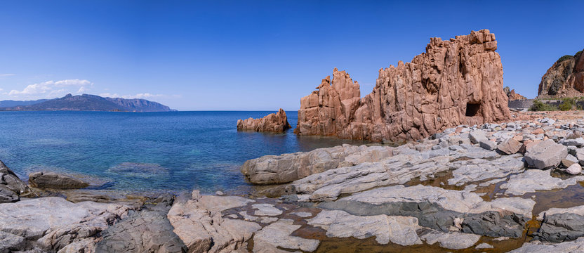 Panoramic view of the Red Rocks Beach of Arbatax, Sardinia, Italy