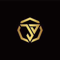 J D initial logo modern triangle and polygon design template with gold color
