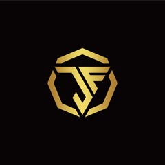 J F initial logo modern triangle and polygon design template with gold color