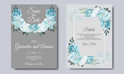  Elegant wedding invitation card with beautiful floral and leaves template Premium Vector