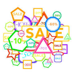 Background with sale labels. Different color and offers.