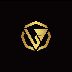 L S initial logo modern triangle and polygon design template with gold color