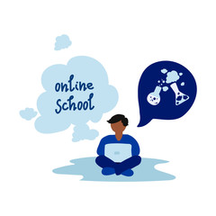 Illustration of the concept of flat education. Distance learning. Children learn at home. Online education, training and courses, investment in education, vector illustration. Back to school, learning