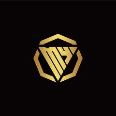 M Y initial logo modern triangle and polygon design template with gold color