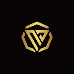 N J initial logo modern triangle and polygon design template with gold color