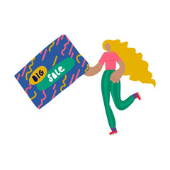 Template for social media posts, flyers, banners. The square banner, for the designer, is completed with an illustration in a modern style. Beautiful color in girls drawn by hand. Cards with a bright