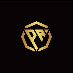 P A initial logo modern triangle and polygon design template with gold color