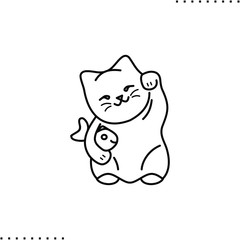 maneki neko cat vector icon in outlines