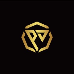 P D initial logo modern triangle and polygon design template with gold color