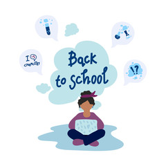 Illustration of the concept of flat education. Distance learning. Children learn at home. Online education, training and courses, investment in education, vector illustration. Back to school, learning