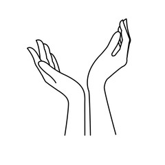 Woman's hand in line art style. Female hands different gestures vector illustration