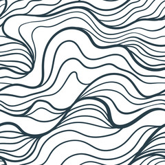 Fototapeta premium Seamless pattern with black linear noises waves. Design for backdrops and colouring book with sea, rivers or water texture. Repeating texture. Figure for textiles.